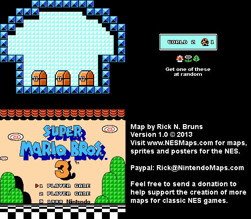 Super Mario Brothers 3 - World 2 Toad's House 1 Nintendo NES Map BG