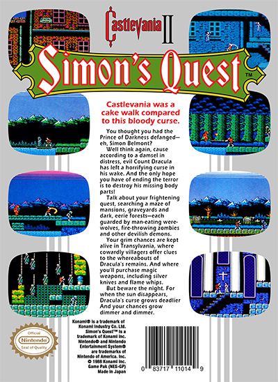 Castelvania II 2 Simon's Quest Box Cover Back