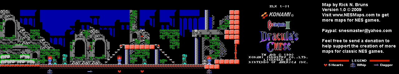 Castlevania III Dracula's Curse - Block 1-01 Nintendo NES Map