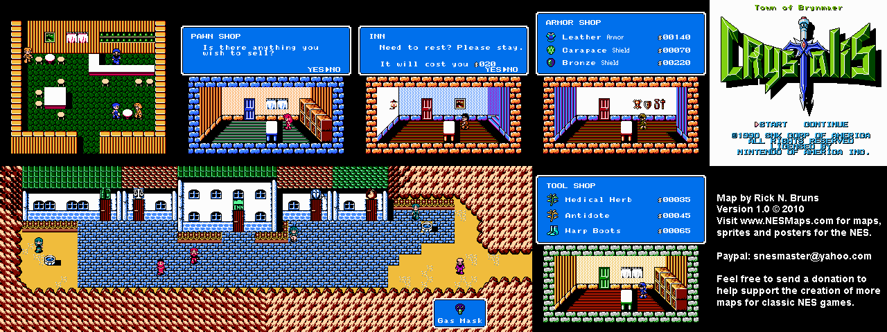 Crystalis - Town of Brynmaer Nintendo NES Map