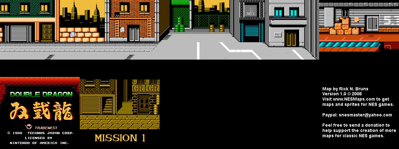 Double Dragon - Mission 1 Nintendo NES Background Only Map