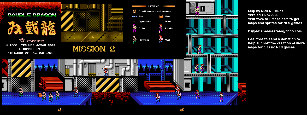 Double Dragon - Mission 2 Nintendo NES Map