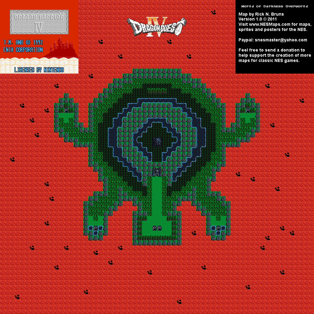 Dragon Warrior IV - World of Darkness Overworld Nintendo NES Map BG