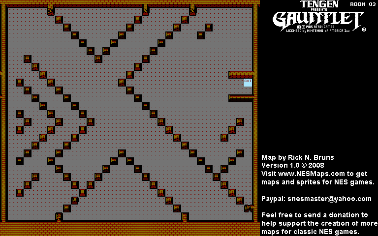 Gauntlet - Room 03 Nintendo NES Background Only Map