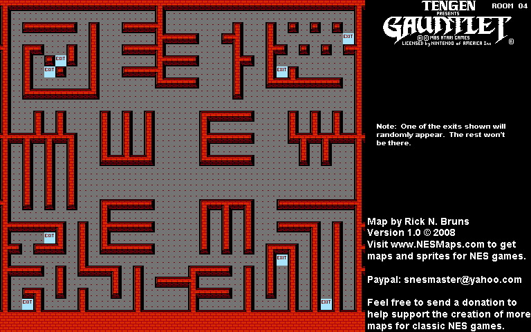 Gauntlet - Room 04 Nintendo NES Background Only Map