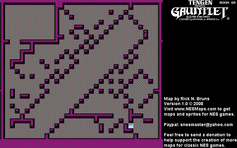 Gauntlet - Room 05 Nintendo NES Background Only Map