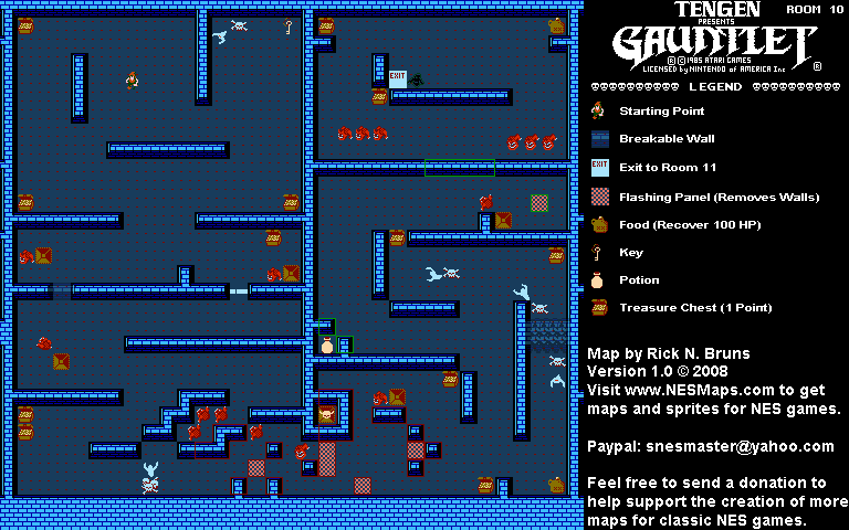 Gauntlet - Room 10 Nintendo NES Map