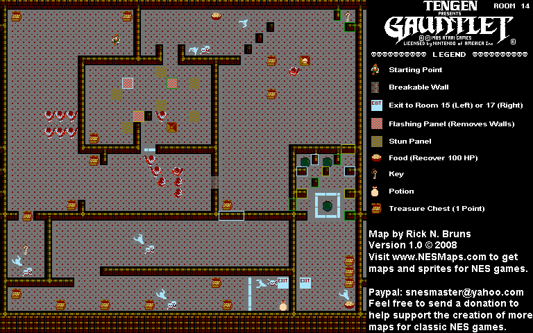 Gauntlet - Room 14 Nintendo NES Map