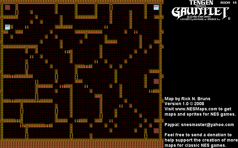 Gauntlet - Room 15 Nintendo NES Background Only Map