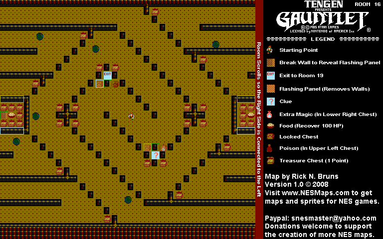 Gauntlet - Room 16 Nintendo NES Map