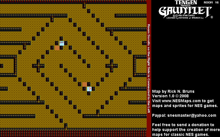 Gauntlet - Room 16 Nintendo NES Background Only Map