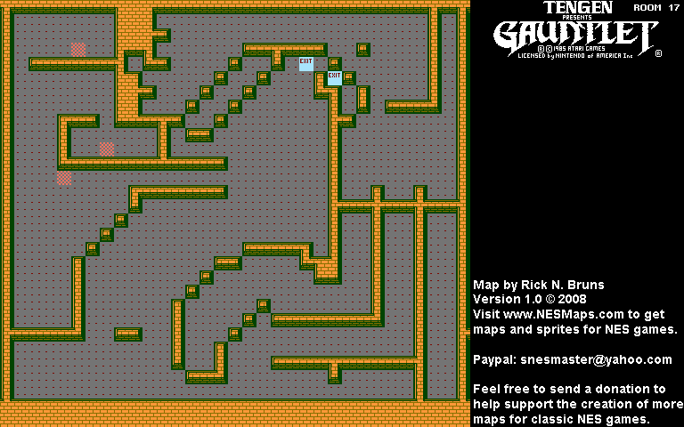 Gauntlet - Room 17 Nintendo NES Background Only Map