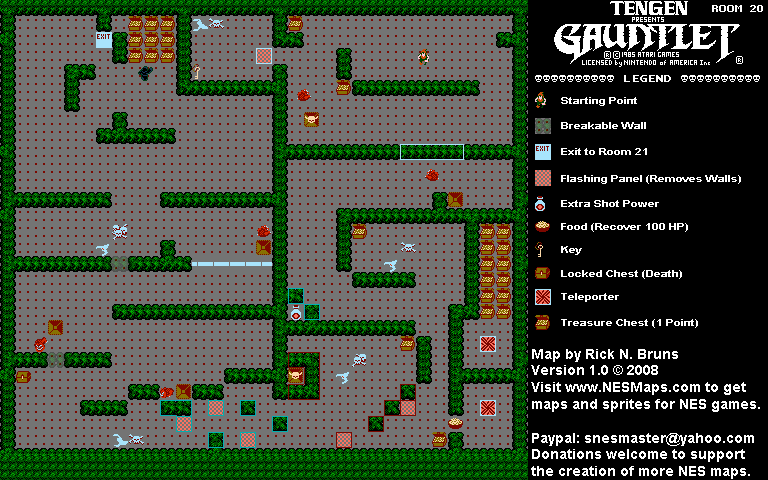 Gauntlet - Room 20 Nintendo NES Map