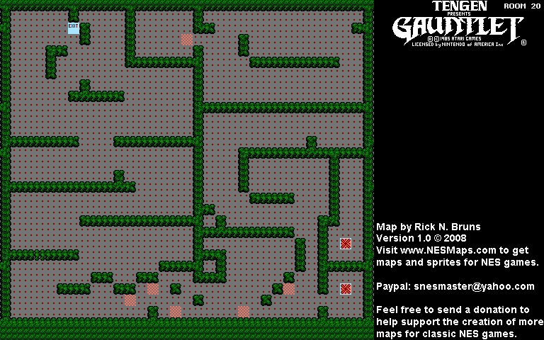 Gauntlet - Room 20 Nintendo NES Background Only Map
