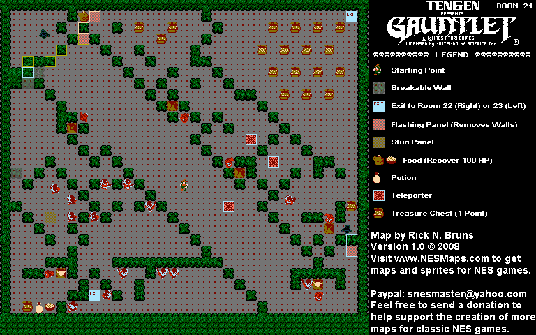 Gauntlet - Room 21 Nintendo NES Map