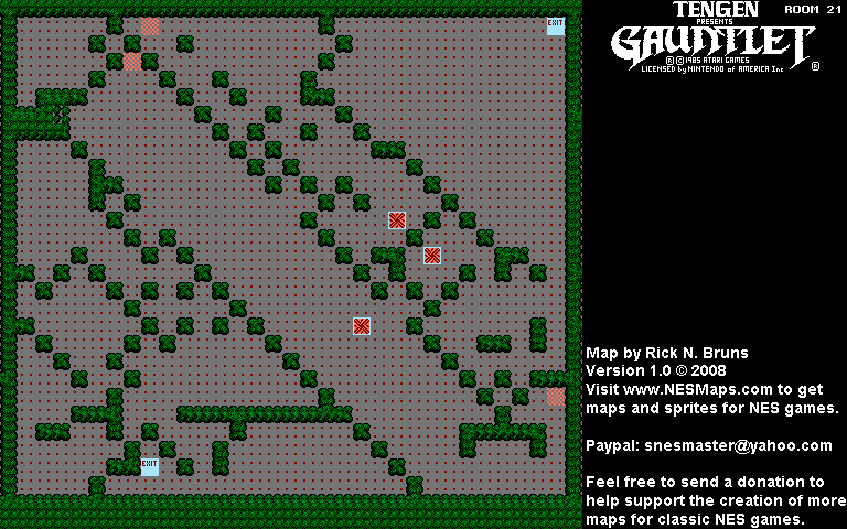 Gauntlet - Room 21 Nintendo NES Background Only Map