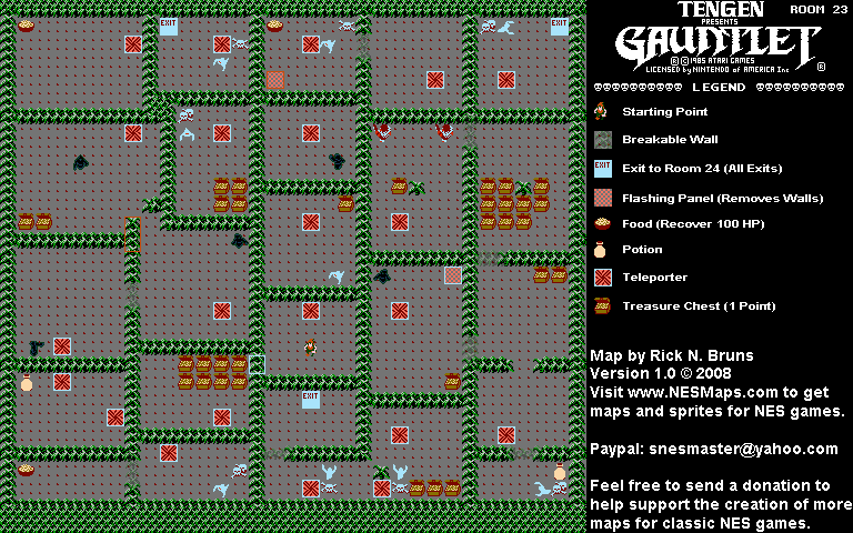 Gauntlet - Room 23 Nintendo NES Map