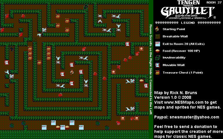 Gauntlet - Room 27 Nintendo NES Map