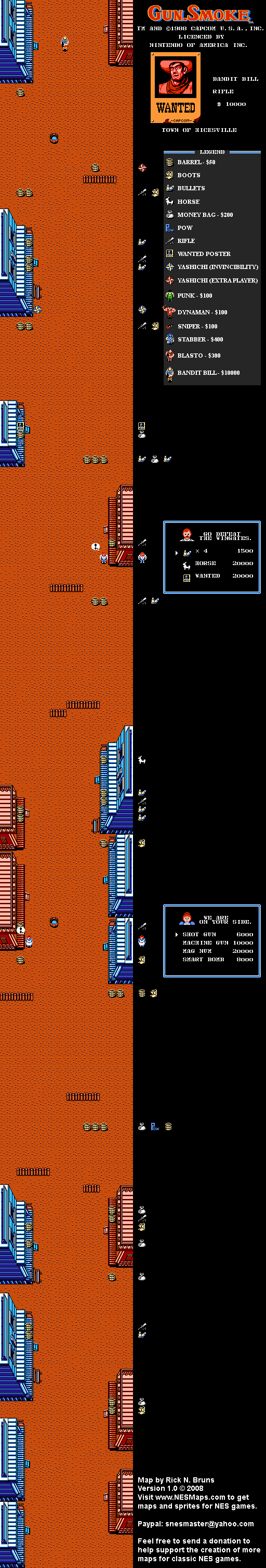 Gun Smoke - Stage 1 Nintendo NES Map