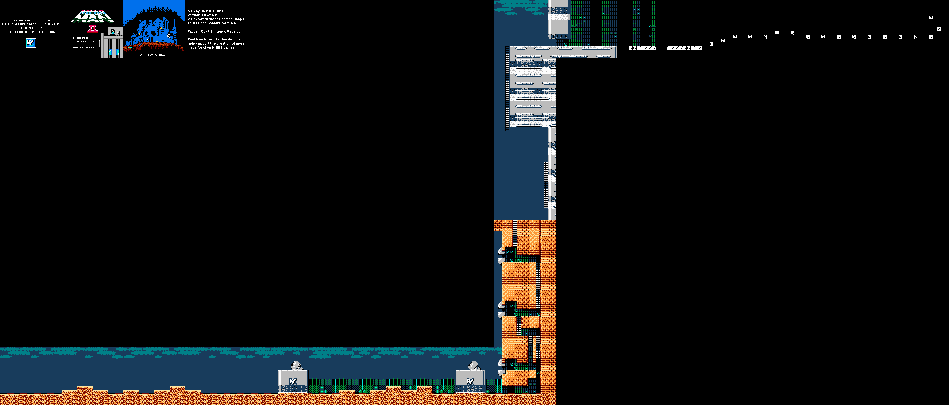 Mega Man II 2 - Dr. Wily Stage 1 Nintendo NES Map BG