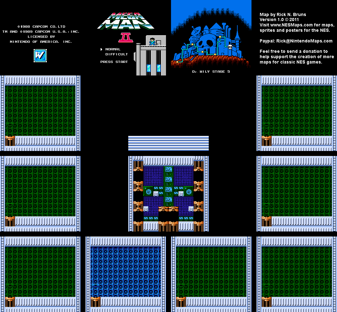 Mega Man II 2 - Dr. Wily Stage 5 Nintendo NES Map BG