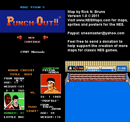 Mike Tyson's Punch-Out!! - Piston Honda Minor Circuit Nintendo NES Map BG