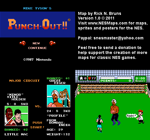 Mike Tyson's Punch-Out!! - Great Tiger Major Circuit Nintendo NES Map