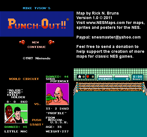 Mike Tyson's Punch-Out!! - Soda Popinski World Circuit Nintendo NES Map BG