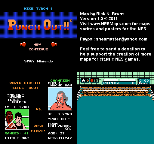 Mike Tyson's Punch-Out!! - Super Macho Man World Circuit Nintendo NES Map BG