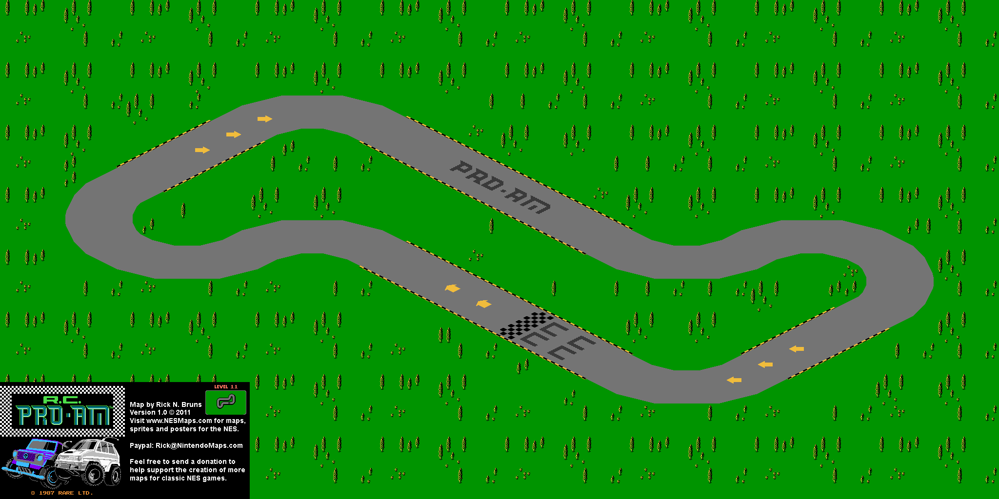R.C. Pro-Am - Level 11 Nintendo NES Map BG
