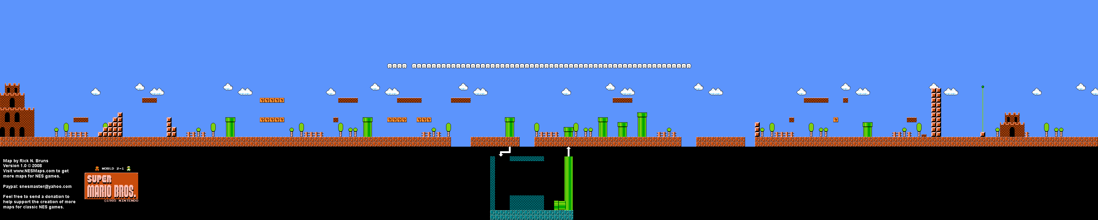 Super Mario Brothers - World 2-1 Nintendo NES Background Only Map
