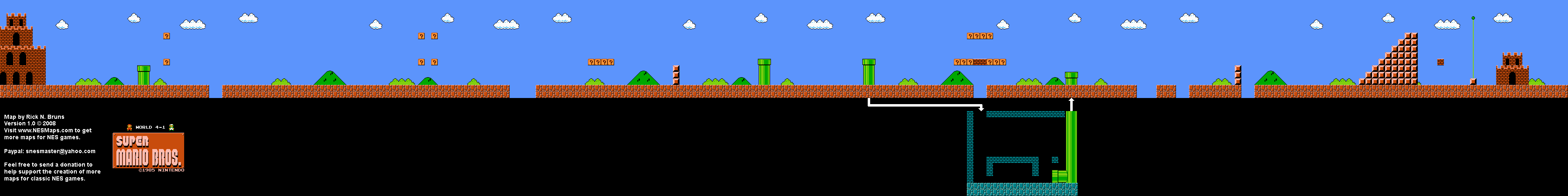 Super Mario Brothers - World 4-1 Nintendo NES Background Only Map