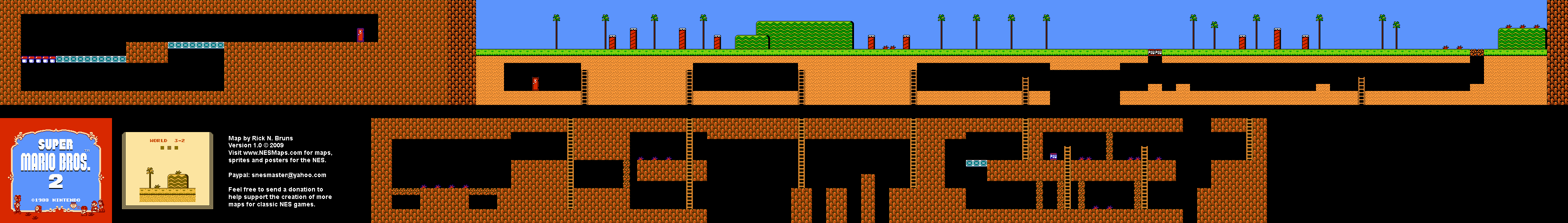 Super Mario Brothers 2 - World 3-2 Nintendo NES Background Only Map