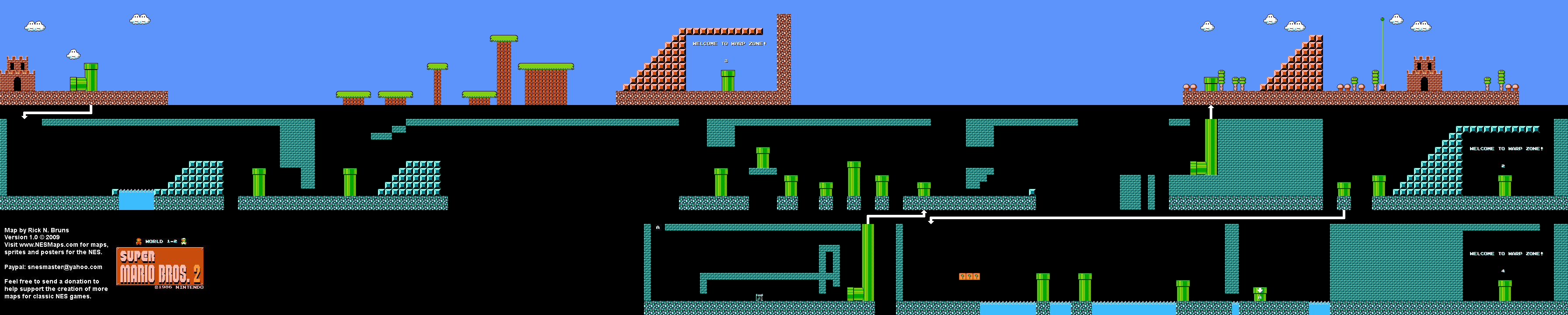 Super Mario Bros. 2 (Japan) - World 1-2 Nintendo NES Famicom FDS BG Map