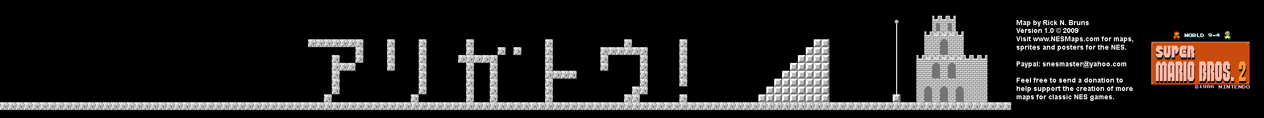 Super Mario Bros. 2 (Japan) - World 9-4 Nintendo NES Famicom FDS BG Map