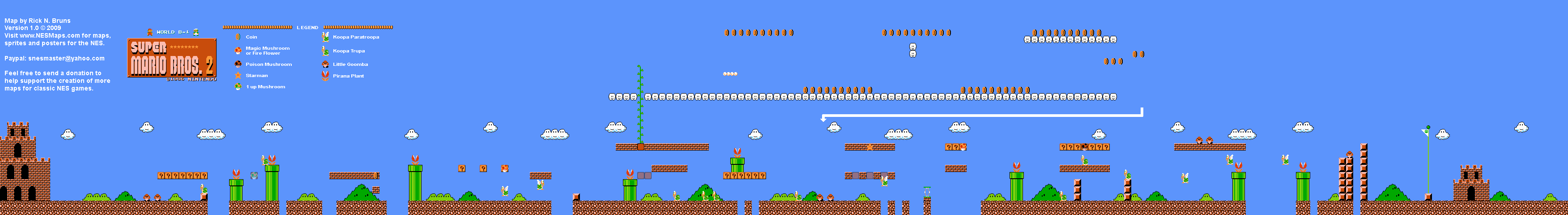 Super Mario Bros. 2 (Japan) - World B-1 Nintendo NES Famicom FDS Map