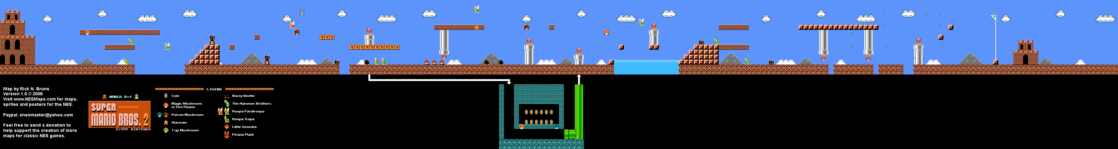 Super Mario Bros. 2 (Japan) - World D-1 Nintendo NES Famicom FDS Map