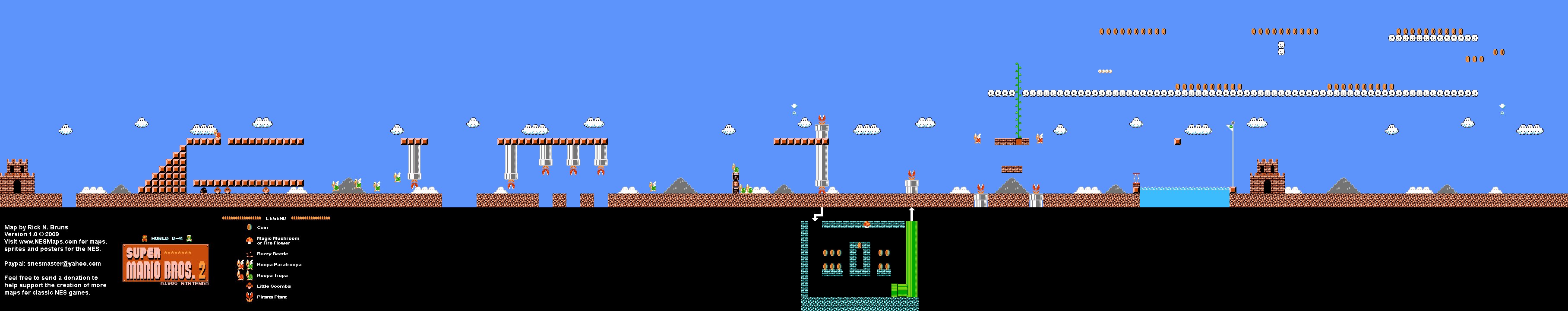 Super Mario Bros. 2 (Japan) - World D-2 Nintendo NES Famicom FDS Map