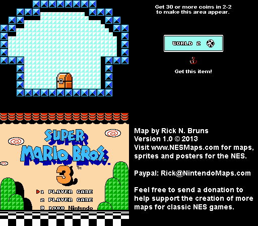 Super Mario Brothers 3 - World 2 White Toad's House Nintendo NES Map BG