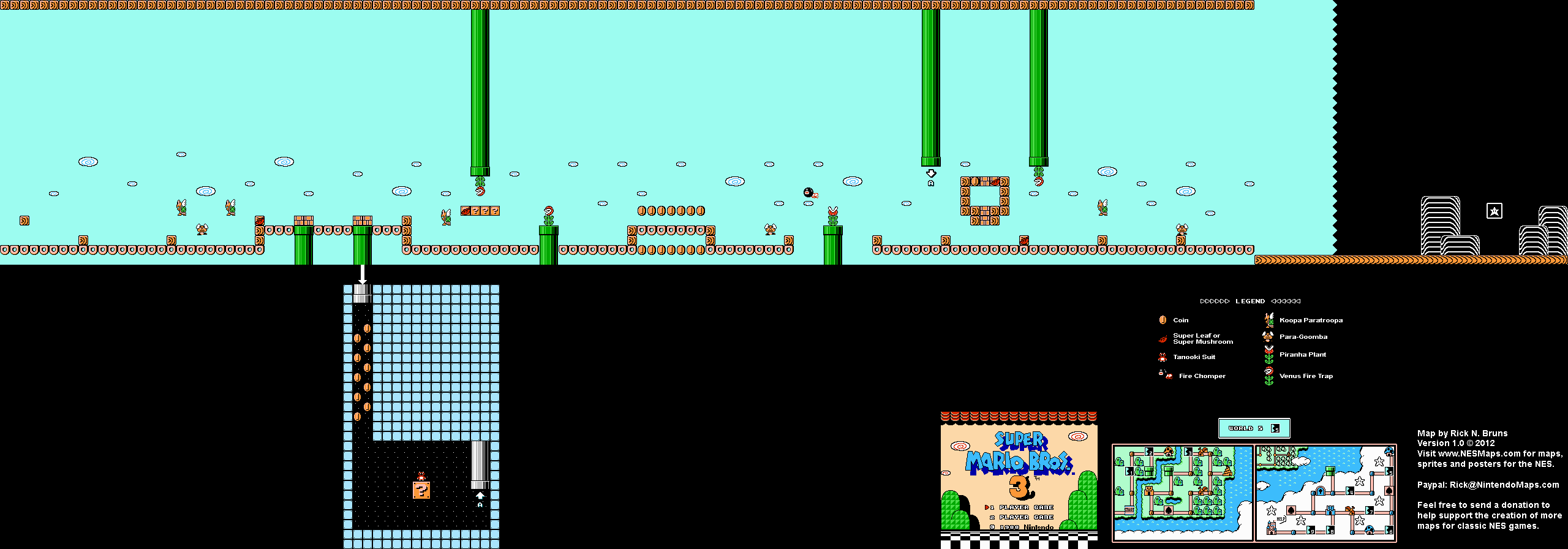 Super Mario Brothers 3 - World 5-5 Nintendo NES Map