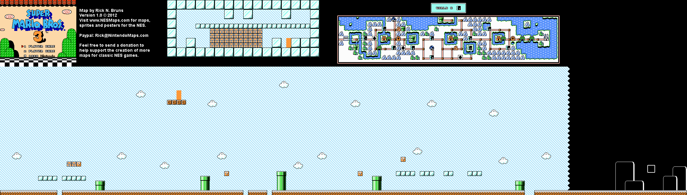 Super Mario Brothers 3 - World 6-1 Nintendo NES Map BG