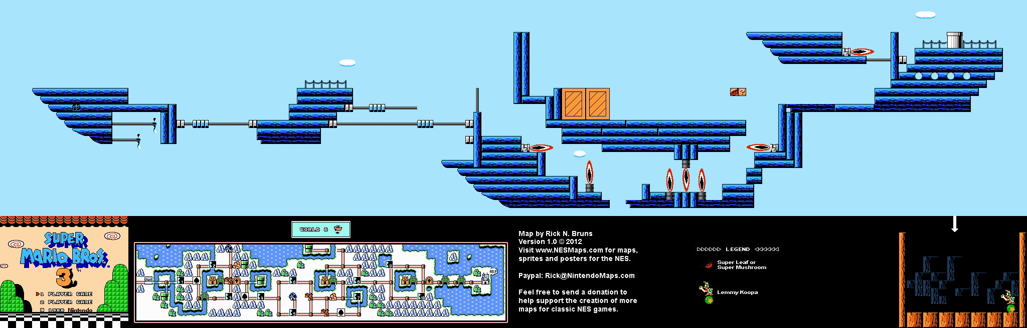 Super Mario Brothers 3 - World 6 Airship Nintendo NES Map