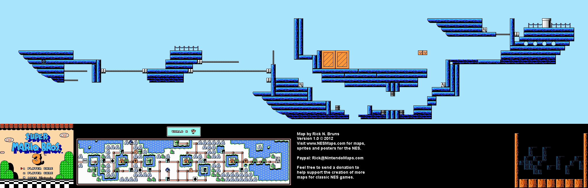 Super Mario Brothers 3 - World 6 Airship Nintendo NES Map BG