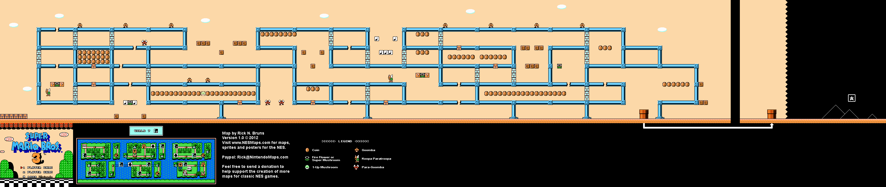 Super Mario Brothers 3 - World 7-9 Nintendo NES Map