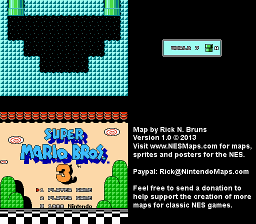 Super Mario Brothers 3 - World 7 Pipe A Nintendo NES Map BG