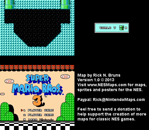 Super Mario Brothers 3 - World 7 Pipe B Nintendo NES Map BG