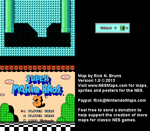 Super Mario Brothers 3 - World 7 Pipe D Nintendo NES Map BG