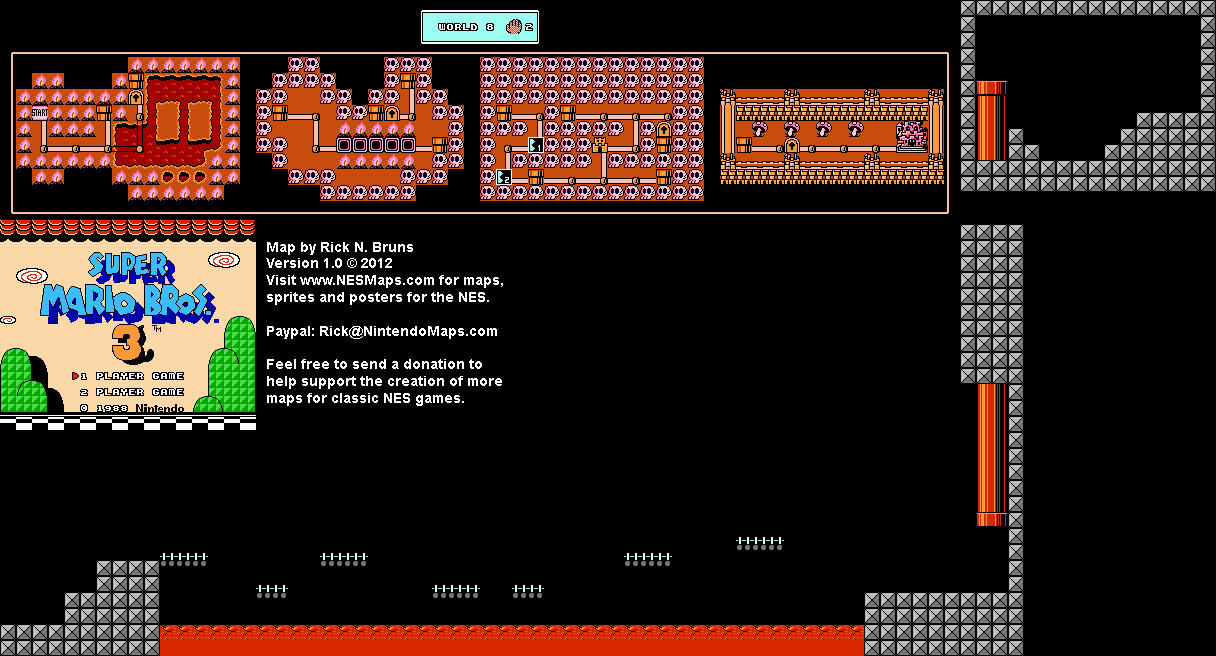Super Mario Brothers 3 - World 8 Hand Trap 2 Nintendo NES Map BG