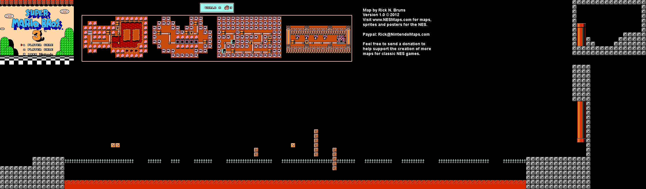 Super Mario Brothers 3 - World 8 Hand Trap 3 Nintendo NES Map BG
