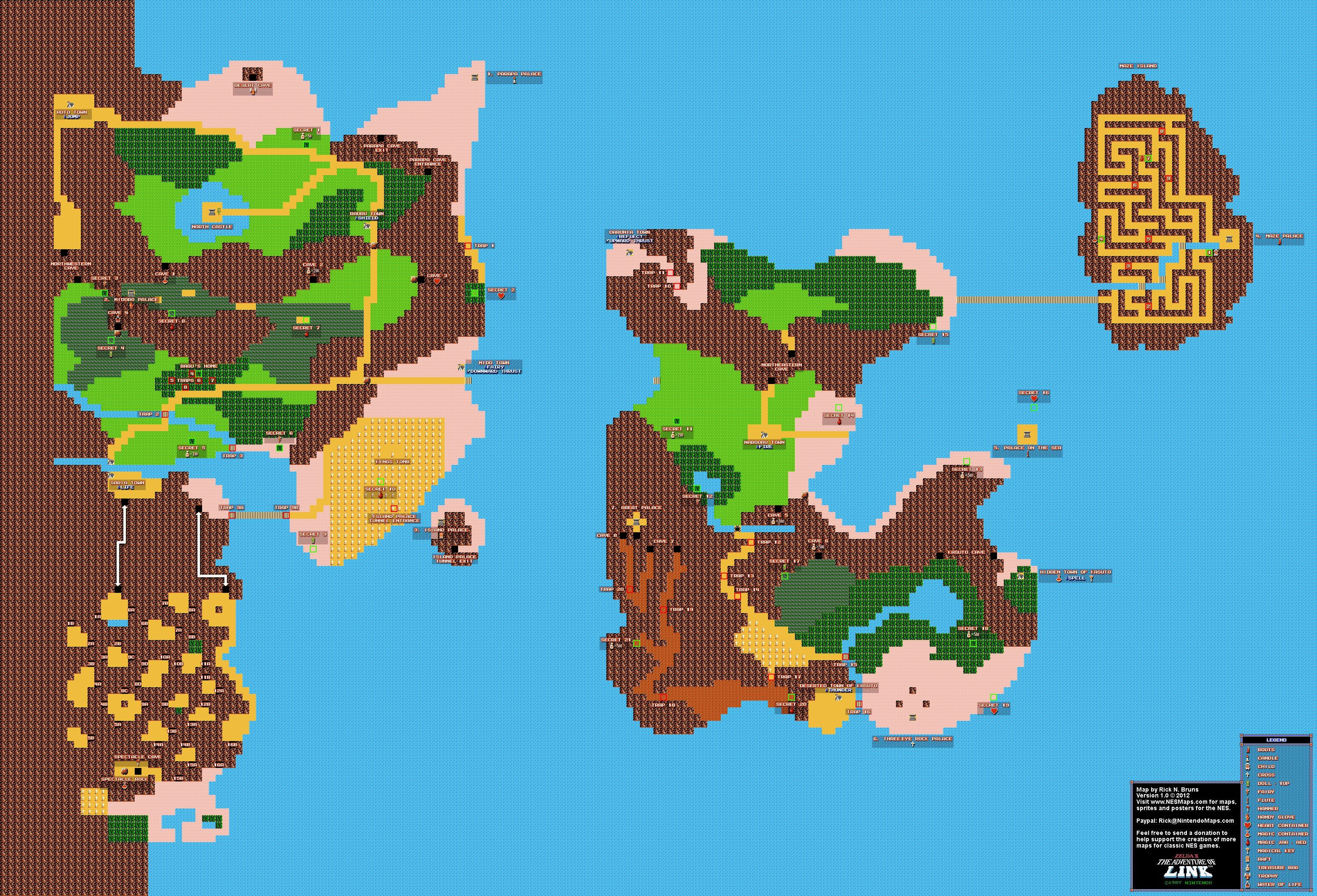Zelda II The Adventure of Link - Overworld - NES Map